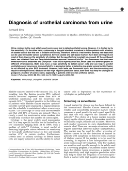 Diagnosis of Urothelial Carcinoma from Urine