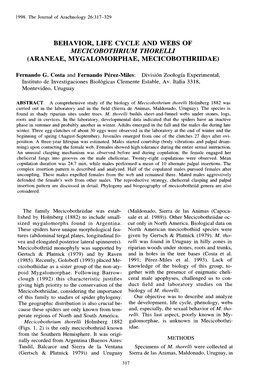 Behavior, Life Cycle and Webs of (Araneae