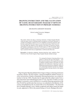 Drawing Instruction and the Cultivation of Taste: Hugó Szegedy-Maszák’S Views on Drawing Instruction in Primary Schools