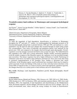 Twentieth Century Land Resilience in Montenegro and Hydrological