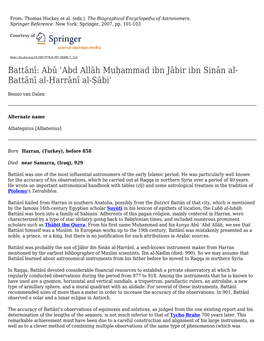 Battānī: Abū ʿabd Allāh Muḥammad Ibn Jābir Ibn Sinān Al‐ Battānī Al‐Ḥarrānī Al‐Ṣābiʾ