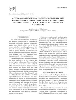 A Study on Earthworm Population and Diversity with Special Reference to Physicochemical Parameters in Different Habitats of South 24 Parganas District in West Bengal