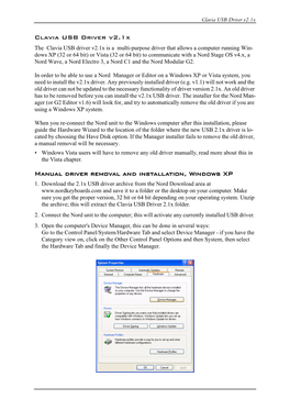 Clavia USB Driver V2.1X Manual Driver Removal and Installation, Windows