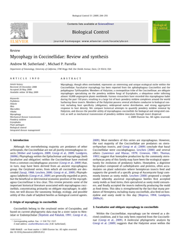 Mycophagy in Coccinellidae: Review and Synthesis