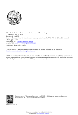 History of Entomology in Kansas Prior to 1938
