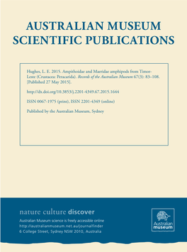 Ampithoidae and Maeridae Amphipods from Timor-Leste (Crustacea: Peracarida)