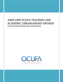 2008-2009 Ocufa Teaching and Academic Librarianship Awards Citation for Winner Dr
