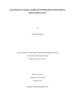 Salmonella Enterica Serovar Typhimurium Infection in Mouse Pregnancy
