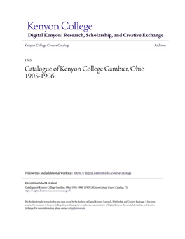 Catalogue of Kenyon College Gambier, Ohio 1905-1906