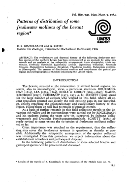 Patterns of Distribution of Some Freshwater Molluscs of the Levant Region* UMB3 BUDAPEST R