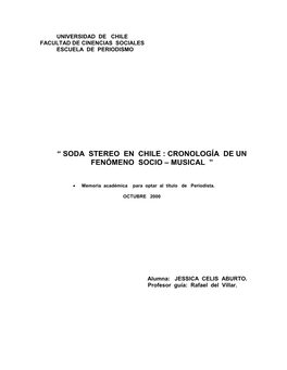 Soda Stereo En Chile : Cronología De Un Fenómeno Socio – Musical ”