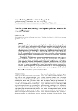 Female Genital Morphology and Sperm Priority Patterns in Spiders (Araneae)