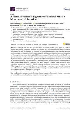 A Plasma Proteomic Signature of Skeletal Muscle Mitochondrial Function