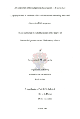 An Assessment of the Subgeneric Classification of Zygophyllum