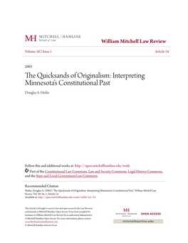 The Quicksands of Originalism: Interpreting Minnesota's