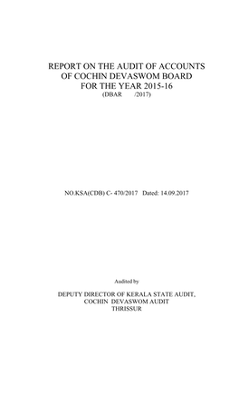 Report on the Audit of Accounts of Cochin Devaswom Board for the Year 2015-16 (Dbar /2017)