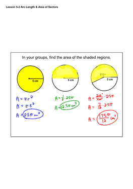 Lesson 5-2 Arc Length & Area of Sectors