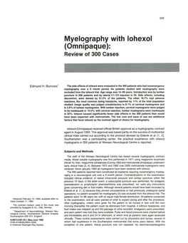 Myelography with Lohexol (Omnipaque): Review of 300 Cases