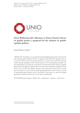 From Wollstonecraft's Dilemma to Nancy Fraser's Theory of Gender Justice: a Proposal for the Analysis of Gender Equality