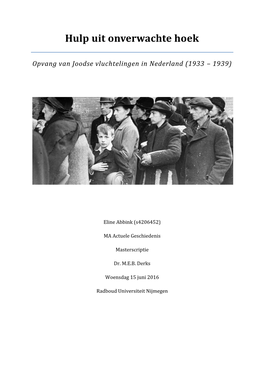 Opvang Van Joodse Vluchtelingen in Nederland (1933 – 1939)