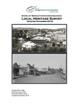 Shire of Bridgetown-Greenbushes Local Heritage Survey (Updated November 2019)