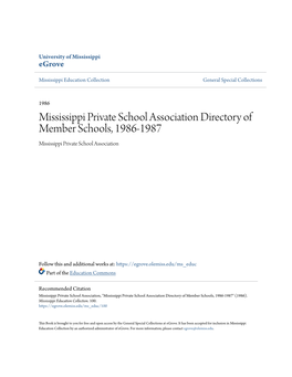Mississippi Private School Association Directory of Member Schools, 1986-1987 Mississippi Private School Association