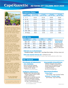 Ad Rates by Column Inch 2020