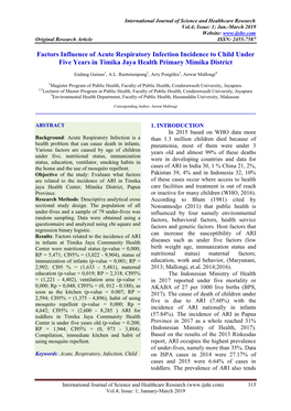 Factors Influence of Acute Respiratory Infection Incidence to Child Under Five Years in Timika Jaya Health Primary Mimika District