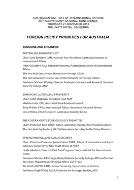 Foreign Policy Priorities for Australia