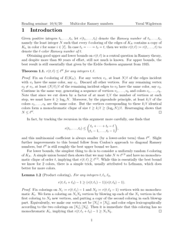 Multicolor Ramsey Numbers Yuval Wigderson 1 Introduction