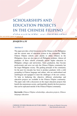 Scholarships and Education Projects in the Chinese Filipino Community