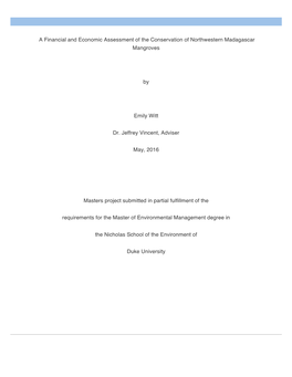 A Financial and Economic Assessment of the Conservation of Northwestern Madagascar Mangroves