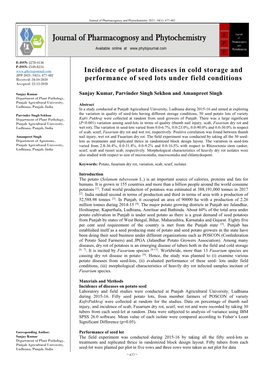 Incidence of Potato Diseases in Cold Storage and Performance of Seed