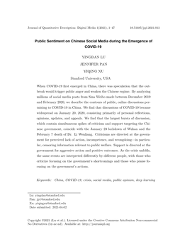 Public Sentiment on Chinese Social Media During the Emergence of COVID­19