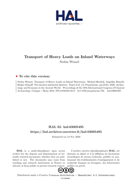 Transport of Heavy Loads on Inland Waterways Stefan Wenzel