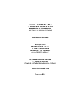 Quijotes a Lo Divino (1552-1601): La Búsqueda Del Sentido De La Vida En La España De Los Habsburgo (Capítulos De Historia Cultural)