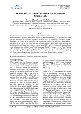 Groundwater Recharge Estimation: a Case Study in Chennai City