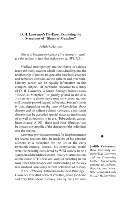 D. H. Lawrence S Dissease: Examining the Symptoms of Illness