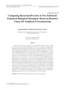 Comparing Bacterial Diversity in Two Full-Scale Enhanced Biological Phosphate Removal Reactors Using 16S Amplicon Pyrosequencing