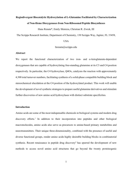 1 Regiodivergent Biocatalytic Hydroxylation of L-Glutamine