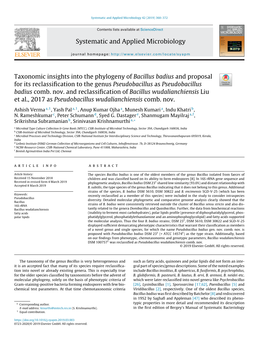 Taxonomic Insights Into the Phylogeny of Bacillus Badius and Proposal for Its Reclassification to the Genus Pseudobacillus As Ps