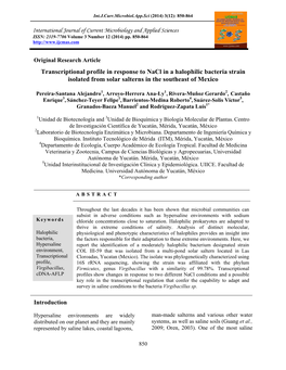 Transcriptional Profile in Response to Nacl in a Halophilic Bacteria Strain Isolated from Solar Salterns in the Southeast of Mexico