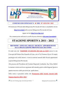 Stagione Sportiva 2011 - 2012