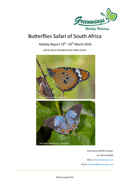 Butterflies Safari of South Africa Holiday Report 19Th- 29Th March 2016