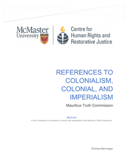 REFERENCES to COLONIALISM, COLONIAL, and IMPERIALISM Mauritius Truth Commission