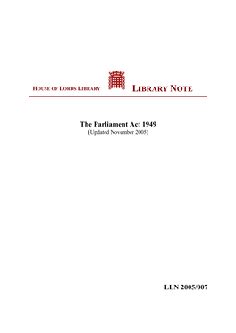 The Parliament Act 1949 (Updated November 2005)