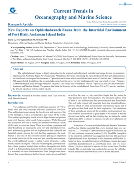 Current Trends in Oceanography and Marine Science Mohan PM, Et Al