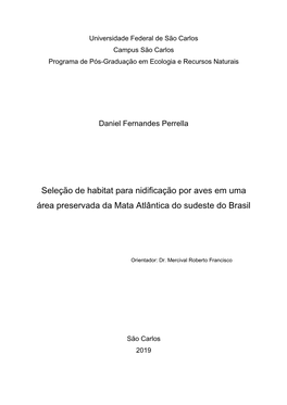 Seleção De Habitat Para Nidificação Por Aves Em Uma