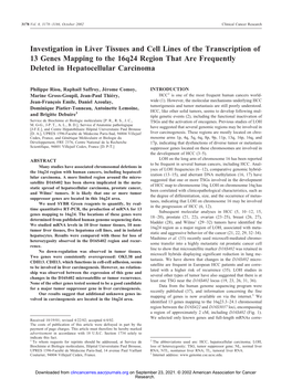 Investigation in Liver Tissues and Cell Lines of the Transcription of 13 Genes Mapping to the 16Q24 Region That Are Frequently Deleted in Hepatocellular Carcinoma