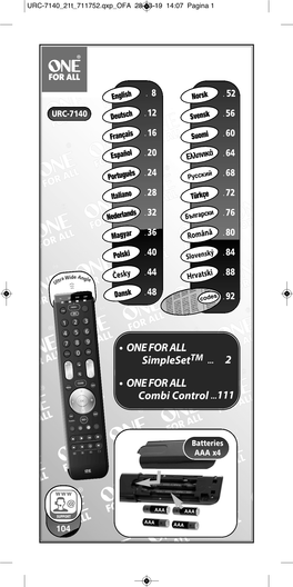 • ONE for ALL Simplesettm ... 2 • ONE for ALL Combi Control ...111